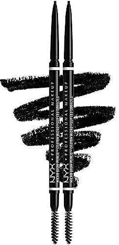 NYX Professional Makeup Micro Brow Pencil Doppelpack, Doppelseitig mit ausdrehbarem Augenbrauenstift und Bürstchen, Vegane Formel, Farbton: Black von NYX PROFESSIONAL MAKEUP