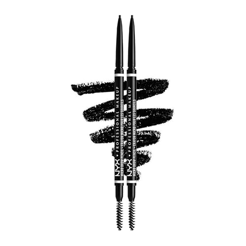 NYX Professional Makeup Micro Brow Pencil Doppelpack, Doppelseitig mit ausdrehbarem Augenbrauenstift und Bürstchen, Vegane Formel, Farbton: Black von NYX PROFESSIONAL MAKEUP