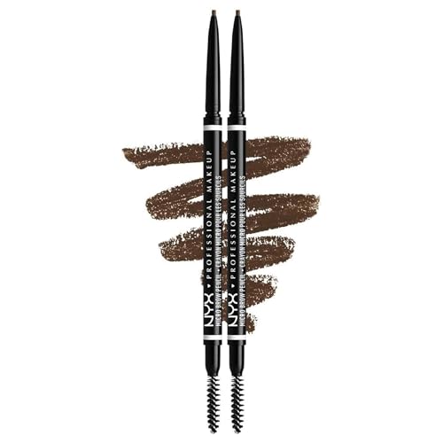 NYX Professional Makeup Micro Brow Pencil Doppelpack, Doppelseitig mit ausdrehbarem Augenbrauenstift und Bürstchen, Vegane Formel, Farbton: Brunette von NYX PROFESSIONAL MAKEUP
