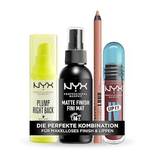 NYX Professional Makeup Set mit Plump Right Back Primer und Serum, Line Loud matter Lipliner, Lip IV Hydrating Gloss Stain Lipgloss und Lip Stain sowie Setting Spray von NYX PROFESSIONAL MAKEUP