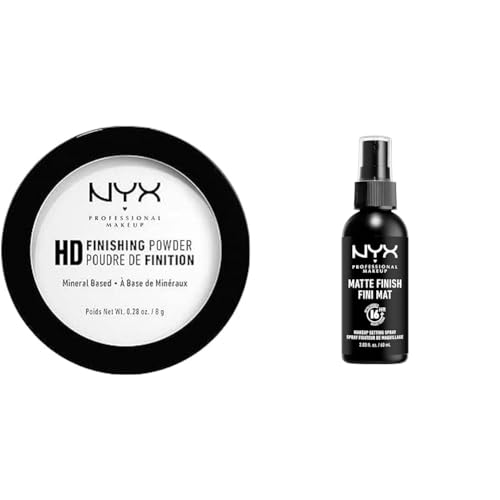 NYX Professional Makeup Setting Spray, 60 ml & High Definition Finishing Powder, Gepresstes Puder, Perfektionierte Haut, Mattes Finish, Ölabsorbierend, Vegane Formel, Farbton: Translucent von NYX PROFESSIONAL MAKEUP