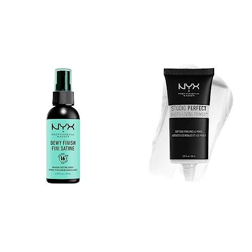 NYX Professional Makeup Setting Spray, Langanhaltende Formel & Studio Perfect Primer - Clear, Makeup Primer, Ebenmäßiger Teint, Vermindert feine Linien und Poren, Vegane Formel von NYX PROFESSIONAL MAKEUP