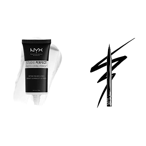 NYX Professional Makeup Studio Perfect Primer - Clear, Makeup Primer & Epic Ink Eye Liner, Filzstift, Wasserfest, Vegane Formel, Shade 01 von NYX PROFESSIONAL MAKEUP