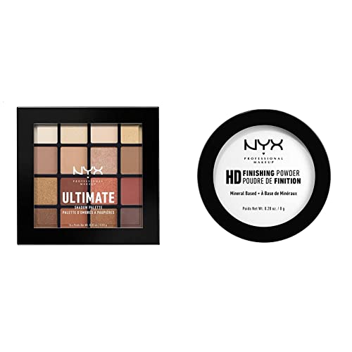 NYX Professional Makeup Ultimate Shadow Palette & High Definition Finishing Powder, Gepresstes Puder, Perfektionierte Haut, Mattes Finish, Ölabsorbierend, Vegane Formel, Farbton: Translucent von NYX PROFESSIONAL MAKEUP