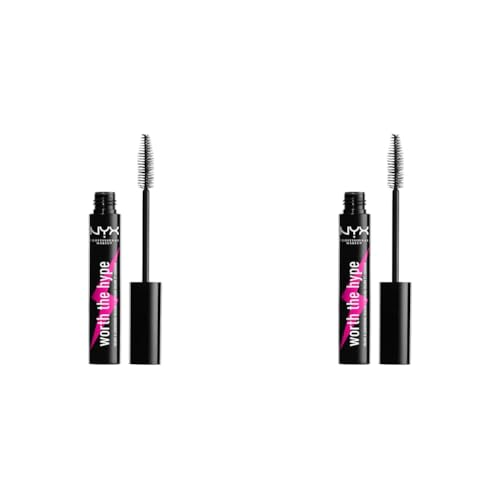 NYX Professional Makeup Worth the Hype Mascara, Für Voluminöse und längerwirkende Wimpern, Spitzzulaufende Bürste erreicht alle Wimpern, Jojoba-Öl, Farbton: Schwarz (Packung mit 2) von NYX PROFESSIONAL MAKEUP