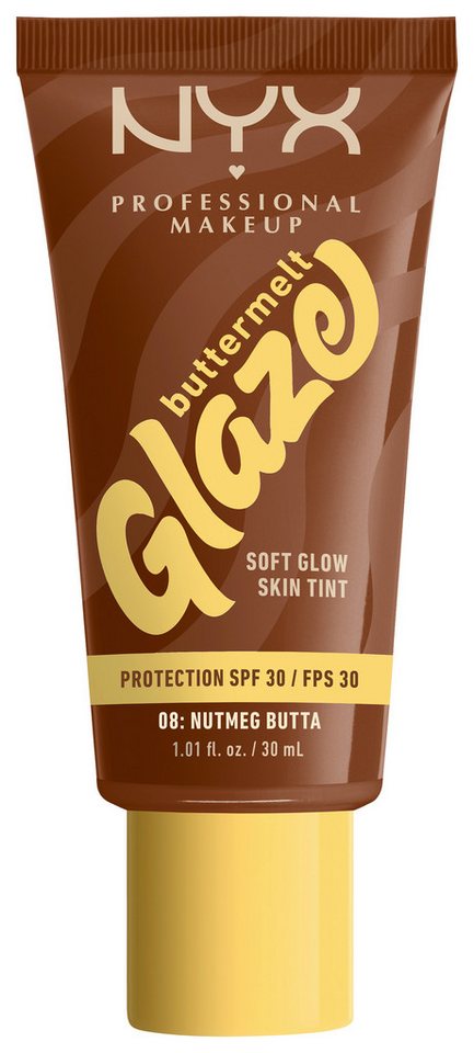 NYX Foundation NYX Professional Makeup Buttermelt Glaze Foundation LSF 30, Pflegend, spendet Feuchtigkeit, ohne Rückstände und öliges Finish. von NYX