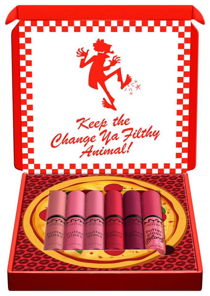 NYX Lipgloss-Set Little Nero's Pizza, 6-tlg., Butterweiche Textur für geschmeidige, glänzende Lippen von NYX