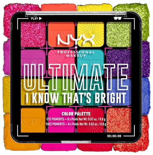 NYX Professional Makeup Lidschattenpalette mit 16 Farbtönen, Intensives und langanhaltendes Finish, Vegane Formel ohne Inhaltsstoffe tierischen Ursprungs, Ultimate Shadow, Farbton: Brights von NYX PROFESSIONAL MAKEUP