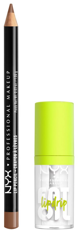 NYX Schmink-Set NYX Professional Makeup Slim Lip Pencil + Fat Oil Lip Drip, Butterweicher Lipliner, glänzender Lipgloss, langanhaltenden Glanz. von NYX
