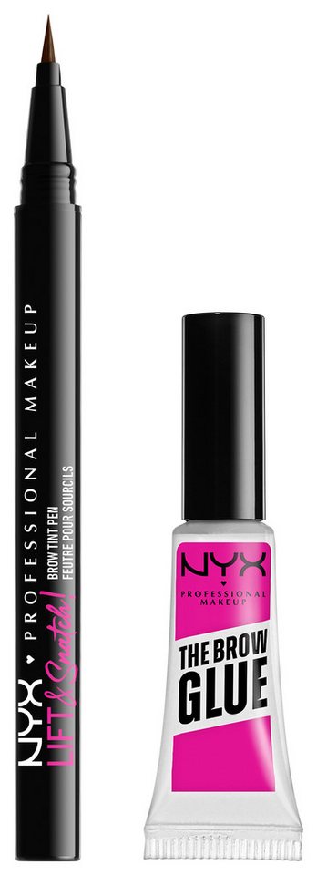 NYX Schmink-Set Professional Makeup The Brow Glue Stick + Lift & Snatch Brow Tint Pen, Nicht klebrig und wischfest, variable Deckkraft, bis zu 16h Halt. von NYX