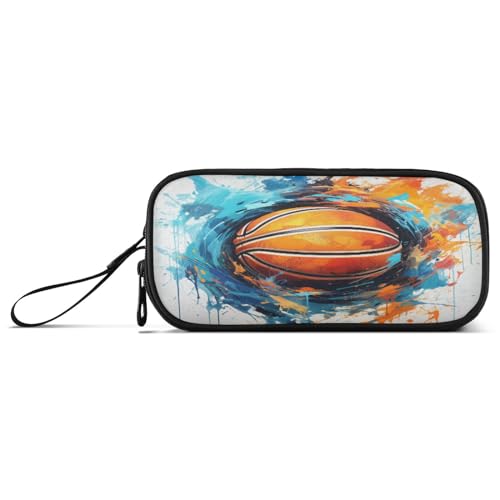 NYYYTTTEU Aquarell Cooler Orangefarbener Basketball Federmäppchen Federtaschen Mäppchen Schlamperbox Tasche für Jungen Mädchen Schüler von NYYYTTTEU