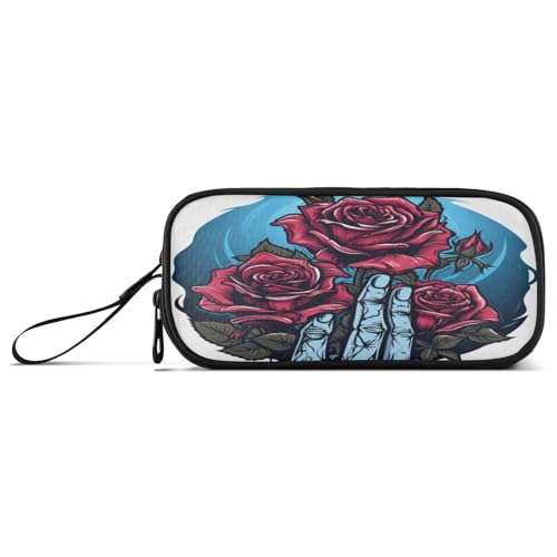 NYYYTTTEU Blaue Rote Rose Hände Aquarell Kunstwerk Federmäppchen Federtaschen Mäppchen Schlamperbox Tasche für Jungen Mädchen Schüler von NYYYTTTEU