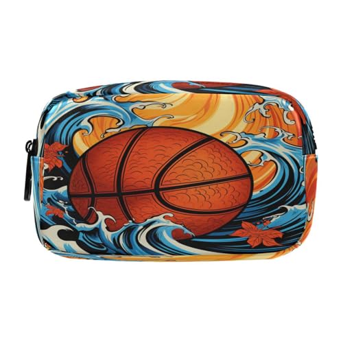 NYYYTTTEU Blaues Meer-Basketball-Aquarell-Kunstwerk Federmäppchen Federtaschen Mäppchen Große Kapazität Schlamperbox Kosmetik Make-up Tasche für Jungen Mädchen Schule Schüler von NYYYTTTEU