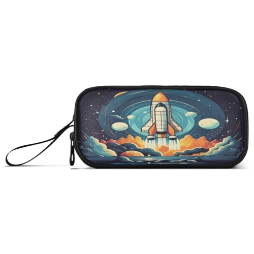 NYYYTTTEU Cartoon-Weltraumrakete, Planeten, Sterne Federmäppchen Federtaschen Mäppchen Schlamperbox Tasche für Jungen Mädchen Schüler von NYYYTTTEU