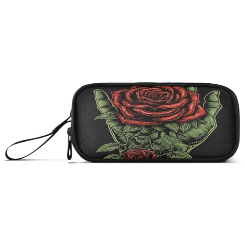 NYYYTTTEU Coole Grüne Handrote Rosenkunst Federmäppchen Federtaschen Mäppchen Schlamperbox Tasche für Jungen Mädchen Schüler von NYYYTTTEU