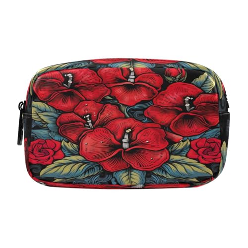 NYYYTTTEU Cooles Rotes Petunien-Aquarell-Kunstwerk Federmäppchen Federtaschen Mäppchen Große Kapazität Schlamperbox Kosmetik Make-up Tasche für Jungen Mädchen Schule Schüler von NYYYTTTEU