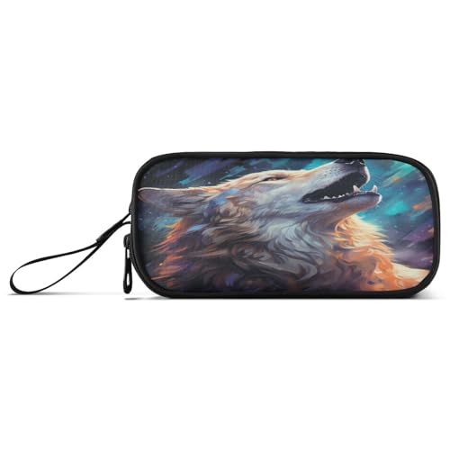 NYYYTTTEU Cyan Space Roar Wolf Federmäppchen Federtaschen Mäppchen Schlamperbox Tasche für Jungen Mädchen Schüler von NYYYTTTEU