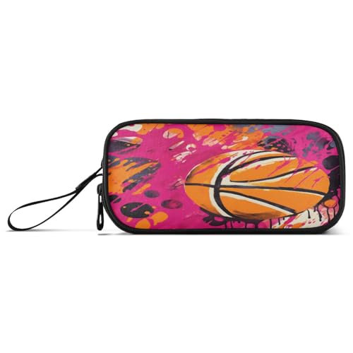 NYYYTTTEU Rosa Aquarell-Kunstwerk Basketball Federmäppchen Federtaschen Mäppchen Schlamperbox Tasche für Jungen Mädchen Schüler von NYYYTTTEU