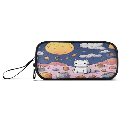 NYYYTTTEU Weltraum-Cartoons, Katzen, Kunst Federmäppchen Federtaschen Mäppchen Schlamperbox Tasche für Jungen Mädchen Schüler von NYYYTTTEU