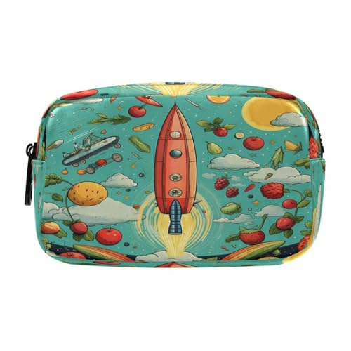 NYYYTTTEU Weltraumraketen-Frucht-Sonnen-Cartoon-Kunst Federmäppchen Federtaschen Mäppchen Große Kapazität Schlamperbox Kosmetik Make-up Tasche für Jungen Mädchen Schule Schüler von NYYYTTTEU