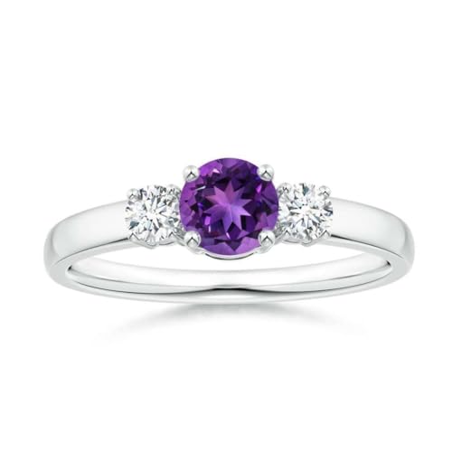 Amethyst Rund 5,00mm Mini Ring mit drei Steinen | Sterling Silber 925 mit Rhodiumbeschichtung | Wunderschöner Mini Ring mit drei Steinen für jeden Tag (63 (20.1)) von NYZA JEWELS
