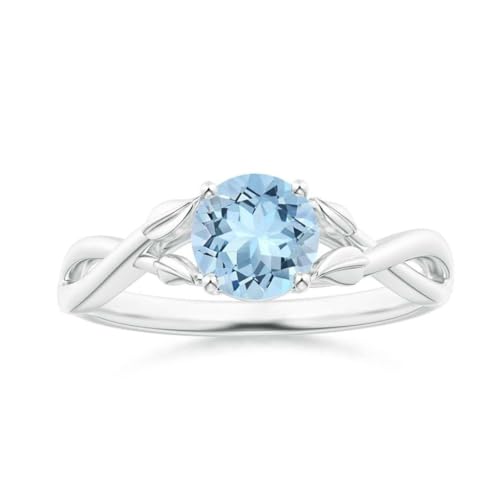 Aquamarin Brillantschliff Rund 6,00mm Blatt Crossover Ring | Sterling Silber 925 mit Rhodinierung | Wunderschöner Solitärring (62 (19.7)) von NYZA JEWELS