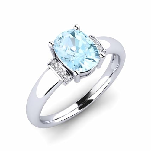 Aquamarin Kissen aus Sterlingsilber 925 8x6mm Solitär rhodiniert | Wunderschöner Design Solitärring für Frauen und Mädchen (49 (15.6)) von NYZA JEWELS