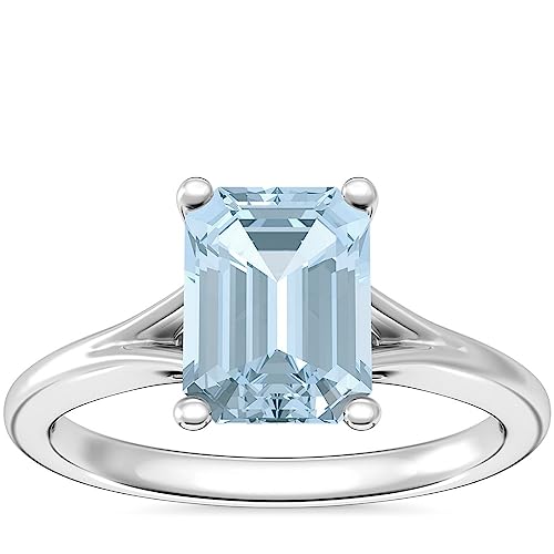 Aquamarine Emerald-Cut Octagon 8x6mm Solitaire Ring | Sterling Silver 925 With Rhodium Plated | Evergreen Solitaire Design For Were Everyday (White, 55 (17.5)) von NYZA JEWELS