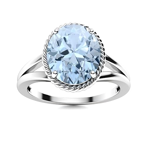 Aquamarine Oval 12x10mm Split Shank Solitaire Ring | Sterling Silver 925 With Rhodium Plated | Wedding, Engagement And Anniversary Collection (White, 62 (19.7)) von NYZA JEWELS
