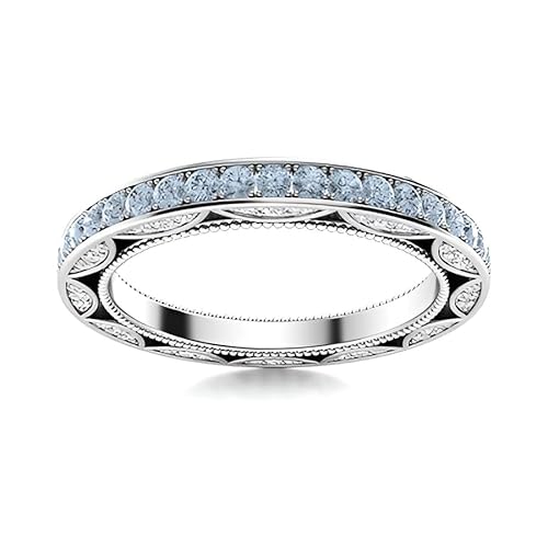 Aquamarine Round 2.00mm Full Vintage Eternity Band Ring | Sterling Silver 925 With Rhodium Plated | Beautiful Eternity Band Ring For Girls And Woman's (White, 58 (18.5)) von NYZA JEWELS