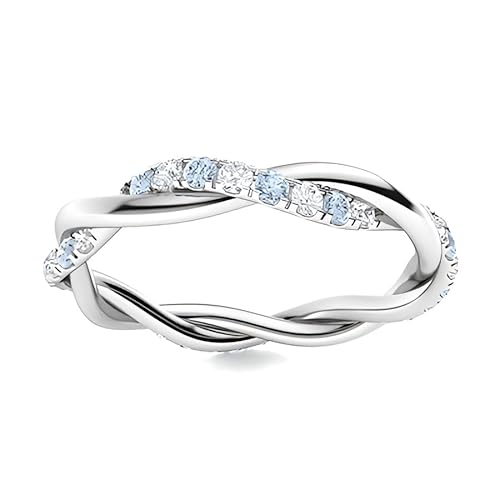 Aquamarine Round 2.00mm Twested Promise Band | Sterling Silver 925 With Rhodium Plated | Promise Eternity Band For Girls, Gift For Someone (White, 62) von NYZA JEWELS