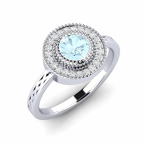 Aquamarine Round 4.00mm Mili Grain Holo Accents Ring | Sterling Silver 925 With Rhodium Plated | Beautiful Vintage Holo Accents Design Ring For Woman's (White, 53 (16.9)) von NYZA JEWELS