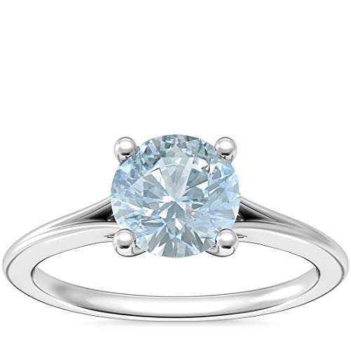 Aquamarine Round 6.00mm Solitaire Ring | Sterling Silver 925 With Rhodium Plated | Evergreen Solitaire Design For Were Everyday. (White, 56) von NYZA JEWELS
