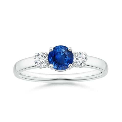 Blauer Saphir Rund 5,00mm Mini Ring mit drei Steinen | Sterling Silber 925 mit Rhodiumbeschichtung | Wunderschöner Mini Ring mit drei Steinen für jeden Tag (59 (18.8)) von NYZA JEWELS