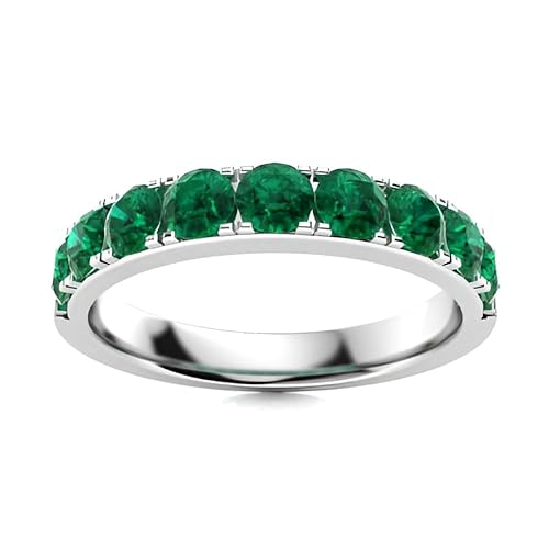 Emerald Round 3.00mm Half Band Ring | Sterling Silver 925 With Rhodium Plated | Beautiful Eternity Band Ring For Girls And Woman's (White, 53 (16.9)) von NYZA JEWELS