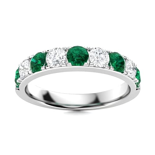 Emerald Round 3.00mm Half Eternity Band Ring | Sterling Silver 925 With Rhodium Plated | Beautiful Eternity Wedding Band Design For Womans's (White, 58 (18.5)) von NYZA JEWELS