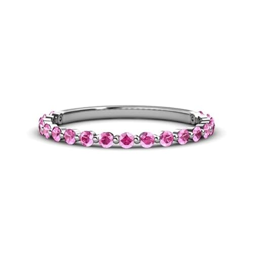 Eternity Ring Mit Rundem Rosa Saphir 2,00mm | Sterling Silber 925 mit Rhodinierung | Schöner Bandring für Damen (52) von NYZA JEWELS