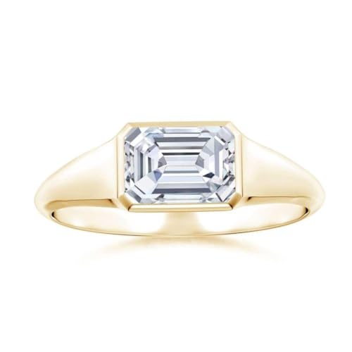 GRA zertifizierter 1,75 Karat Moissanit Solitärring mit Smaragdschliff 8x6mm Fassung und Kuppel | Sterlingsilber 925 mit Gelbgold plattiert | Hochzeits, Jubiläums und Verlobungsring. (59 (18.8)) von NYZA JEWELS