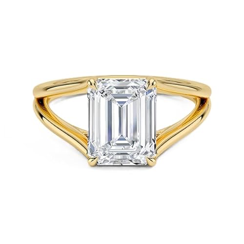 GRA zertifizierter Moissanit Solitärring im Smaragdschliff 9x7mm | Sterlingsilber 925 mit Gelbgold plattiert | Wunderschöner Solitärring mit Moissanit mit einem einzelnen Stein (63 (20.1)) von NYZA JEWELS