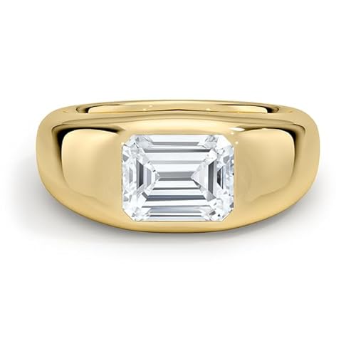 GRA-zertifizierter Moissanit-Solitärring mit Smaragdschliff, 8x6mm, Kuppel | Sterling Silber 925 mit Gelbgold plattiert | Hochzeits, Jubiläums und Verlobungsring (67 (21.3)) von NYZA JEWELS