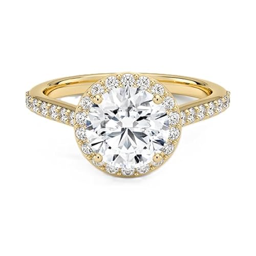 GRA zertifizierter Moissanit Verlobungsring Rund 7,00mm | Sterling Silber 925 mit Gelbgold plattiert | Hochzeits, Jubiläums und Verlobungsring (59 (18.8)) von NYZA JEWELS
