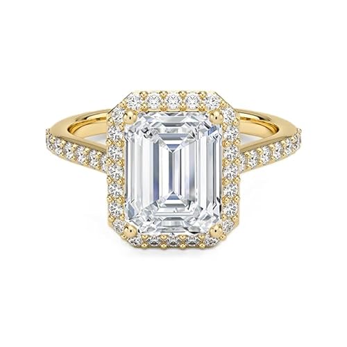 GRA zertifizierter Moissanit Verlobungsring im Smaragdschliff 8x6mm | Sterling Silber 925 mit Gelbgold plattiert | Hochzeits, Jubiläums und Verlobungsring (58 (18.5)) von NYZA JEWELS