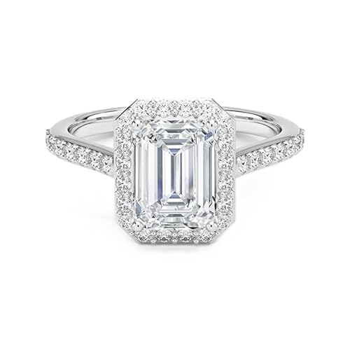 GRA zertifizierter Moissanit Verlobungsring im Smaragdschliff 8x6mm | Sterling Silber 925 mit Rhodinierung | Hochzeits, Jubiläums und Verlobungsring (53 (16.9)) von NYZA JEWELS