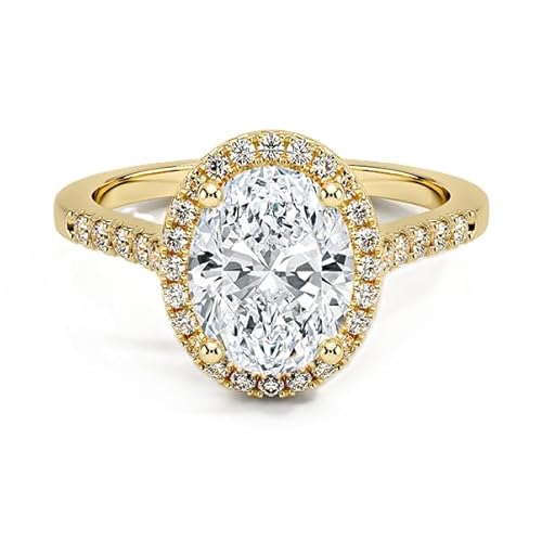 GRA-zertifizierter ovaler Moissanit-Halo-Ring mit 8x6mm | Sterling Silber 925 mit Gelbgold plattiert | Hochzeits, Jubiläums und Verlobungsring (59 (18.8)) von NYZA JEWELS