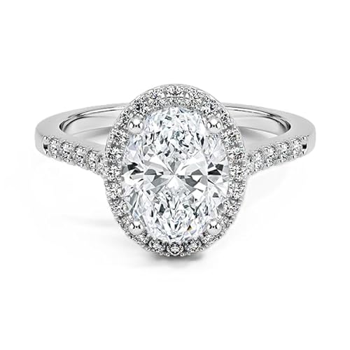 GRA-zertifizierter ovaler Moissanit-Halo-Ring mit 8x6mm | Sterling Silber 925 mit Rhodiumbeschichtung | Hochzeits, Jubiläums und Verlobungsring (62 (19.7)) von NYZA JEWELS
