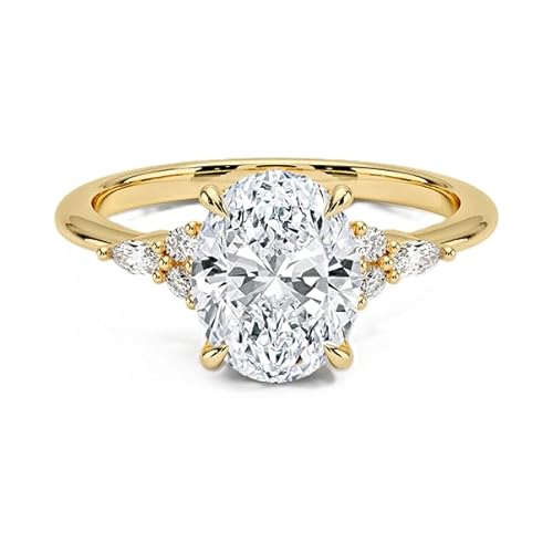 GRA zertifizierter ovaler Moissanit-Ring 9x7mm | Sterling Silber 925 mit Gelbgold plattiert | Hochzeits, Jubiläums und Verlobungsring (55 (17.5)) von NYZA JEWELS