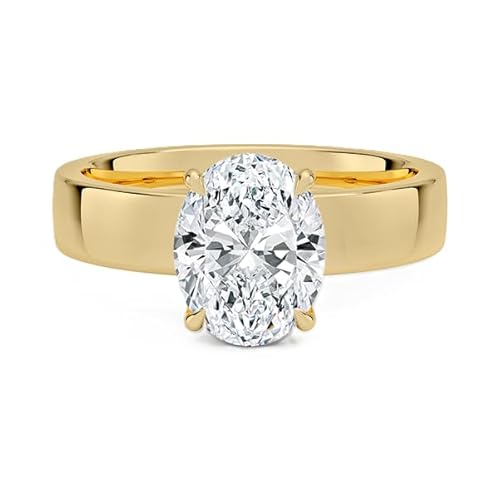 GRA-zertifizierter ovaler Moissanit-Solitärring mit 9x7mm | Sterling Silber 925 mit Gelbgold plattiert | Hochzeits, Jubiläums und Verlobungsring (68 (21.6)) von NYZA JEWELS