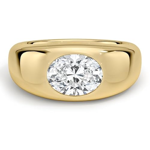 GRA-zertifizierter ovaler Moissanit-Solitärring mit Kuppel, 8x6mm | Sterling Silber 925 mit Gelbgold plattiert | Hochzeits, Jubiläums und Verlobungsring (60 (19.1)) von NYZA JEWELS