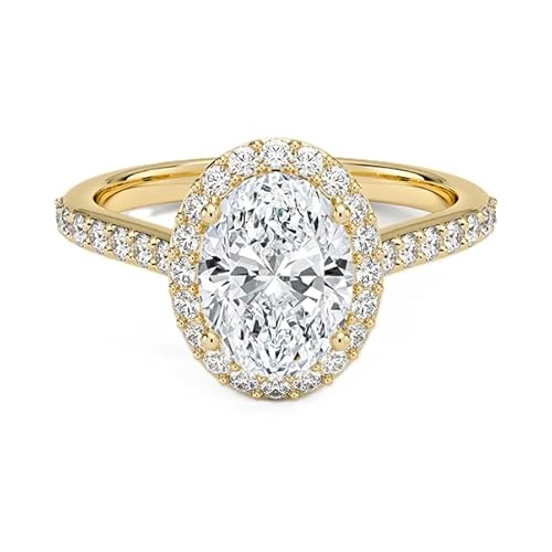 GRA zertifizierter ovaler Moissanit Verlobungsring mit 8x6mm | Sterling Silber 925 mit Gelbgold plattiert | Hochzeits, Jubiläums und Verlobungsring (60 (19.1)) von NYZA JEWELS
