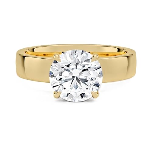 GRA-zertifizierter runder 8,00-mm-Solitärring mit Moissanit | Sterling Silber 925 mit Gelbgold plattiert | Hochzeits, Jubiläums und Verlobungsring (58 (18.5)) von NYZA JEWELS
